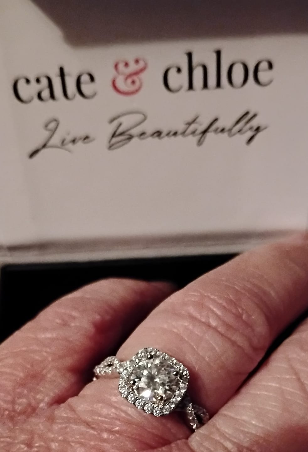Customer photo review of Moissanite by Cate & Chloe Octavia 1.15ctw Round Cut 925 Sterling Silver 18k White Gold Plated Forever Engagement Ring