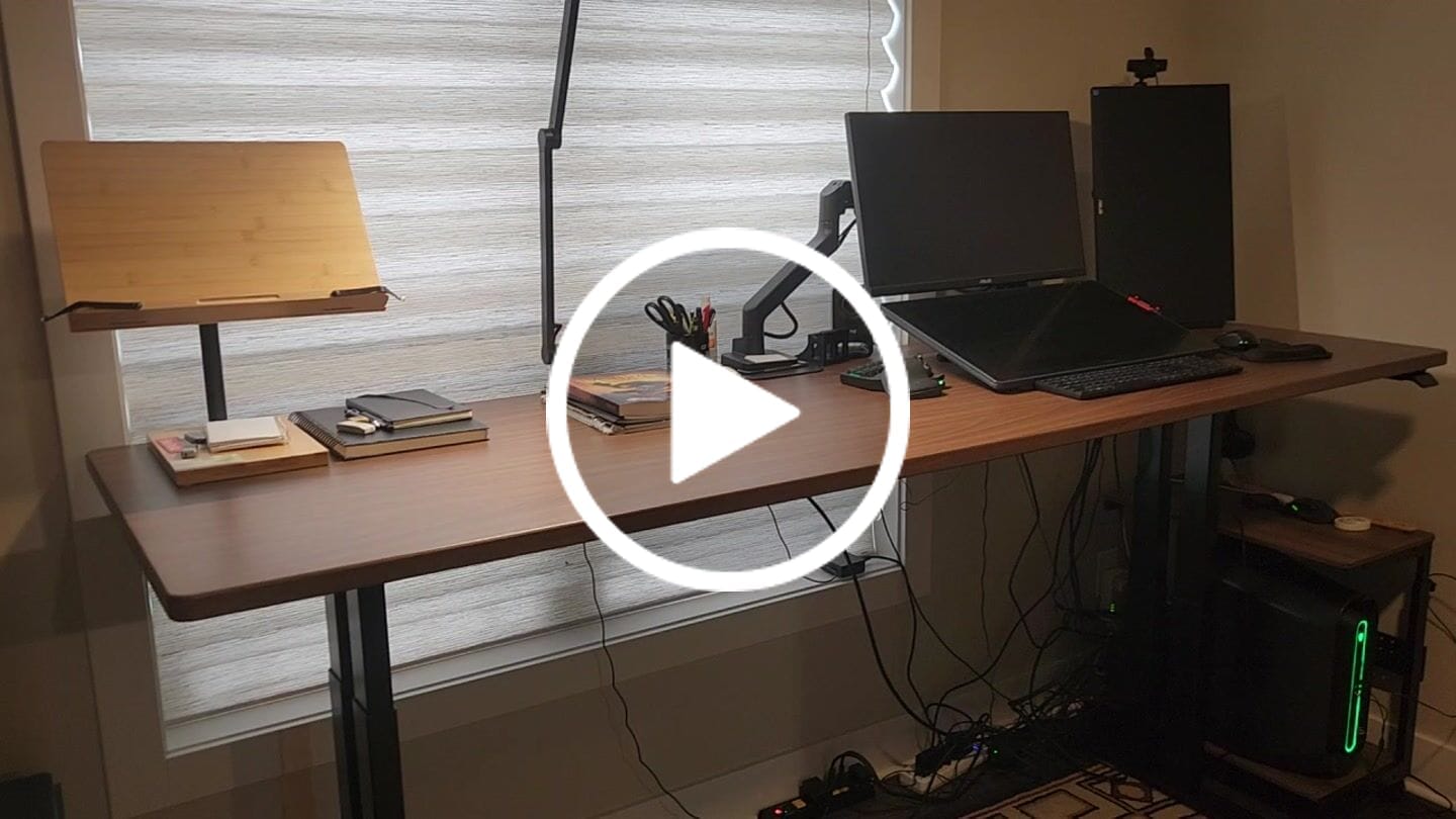 Customer video review of P1 ELITE PLUS Standing Desk with 3D Laminate Desktop