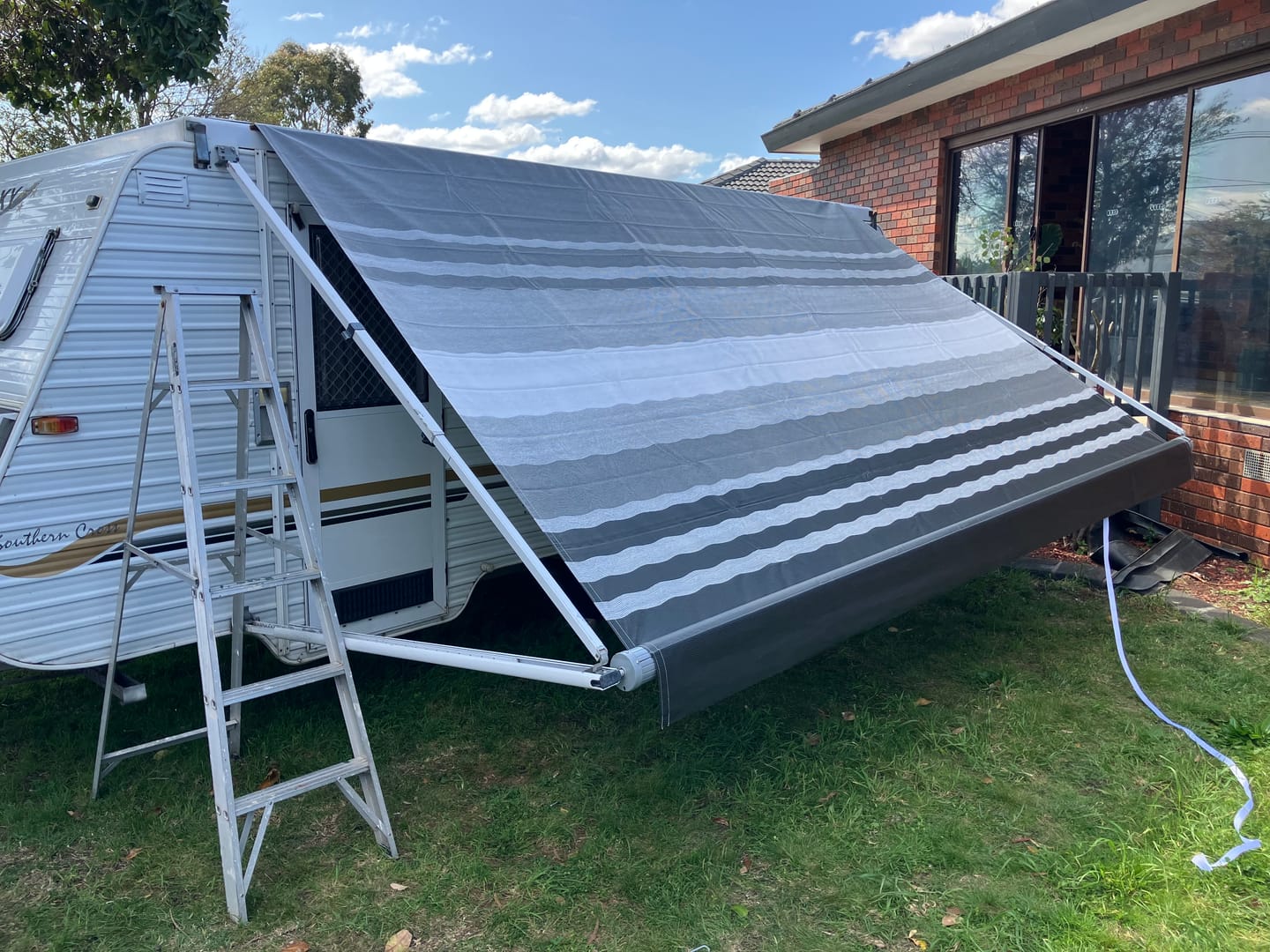 Customer photo review of Awning Replacement Vinyl - Black Stripe WA3003