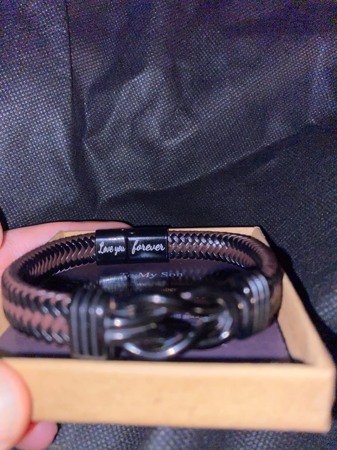 Customer photo review of To My Son Bracelet From Mom/Dad | Forever Leather Bracelet For Men/Boys