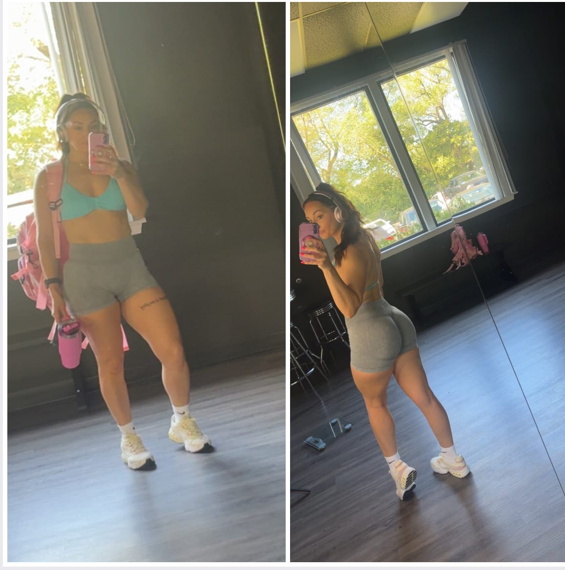 Customer photo review of Pink Sculpting Acid Wash Scrunch Butt Shorts