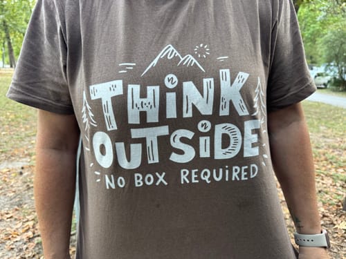 Customer photo review of Think Outside T-shirt