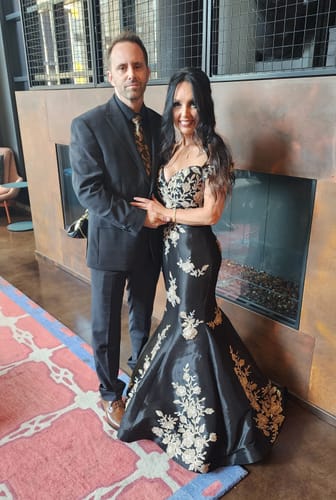 Customer photo review of Barry. Wang Black Tie Tan Yellow Floral Jacquard Tie Hanky Cufflink Set