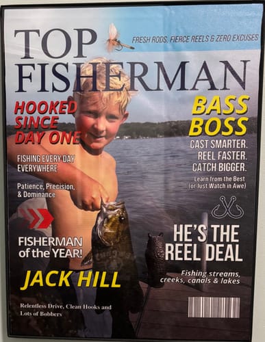Customer photo review of Custom Fishing Magazine Cover, Personalized Fishing Gifts for Men, Fly Fishing Gifts for Him, Fishing Dad Gift, Angler Funny Fisherman Gift