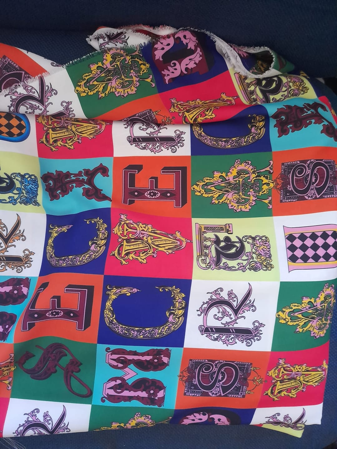 Customer photo review of Letter Print Cotton Fabric By Metre
