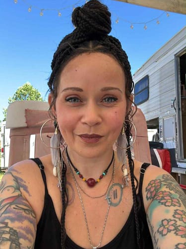 Customer photo review of Small & Large Head Size Exclusive - Triangle Base HD Full Lace Human Hair Boho Curls Knotless Boho Box Braided Wig 36"