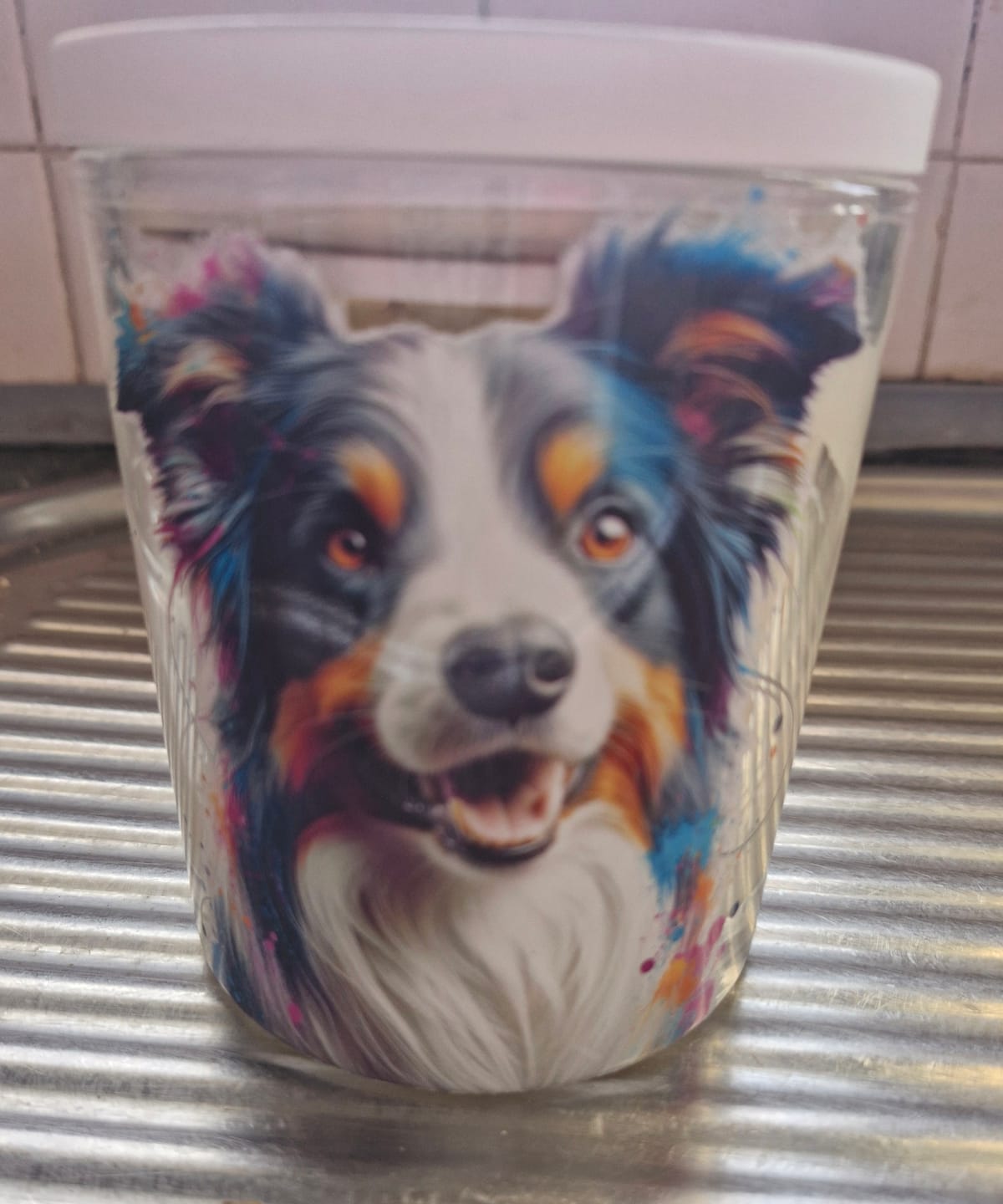 Customer photo review of Border Collie Tri Colourful Xlarge Candle