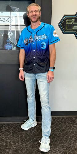 Customer photo review of Custom Powder Blue Navy-Black Gradient Fashion Authentic Baseball Jersey