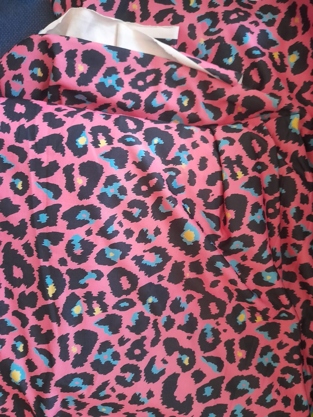 Customer photo review of Pink Leopard Print Lycra Stretch Fabric – Bold Animal Pattern by Metre