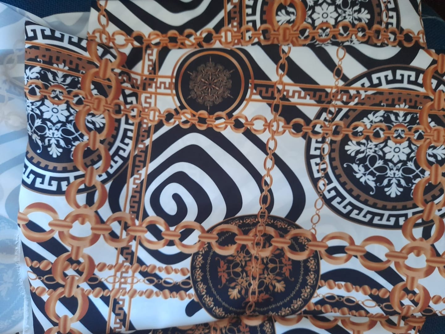 Customer photo review of Gold Chain Greek Key Crepe Fabric By Metre