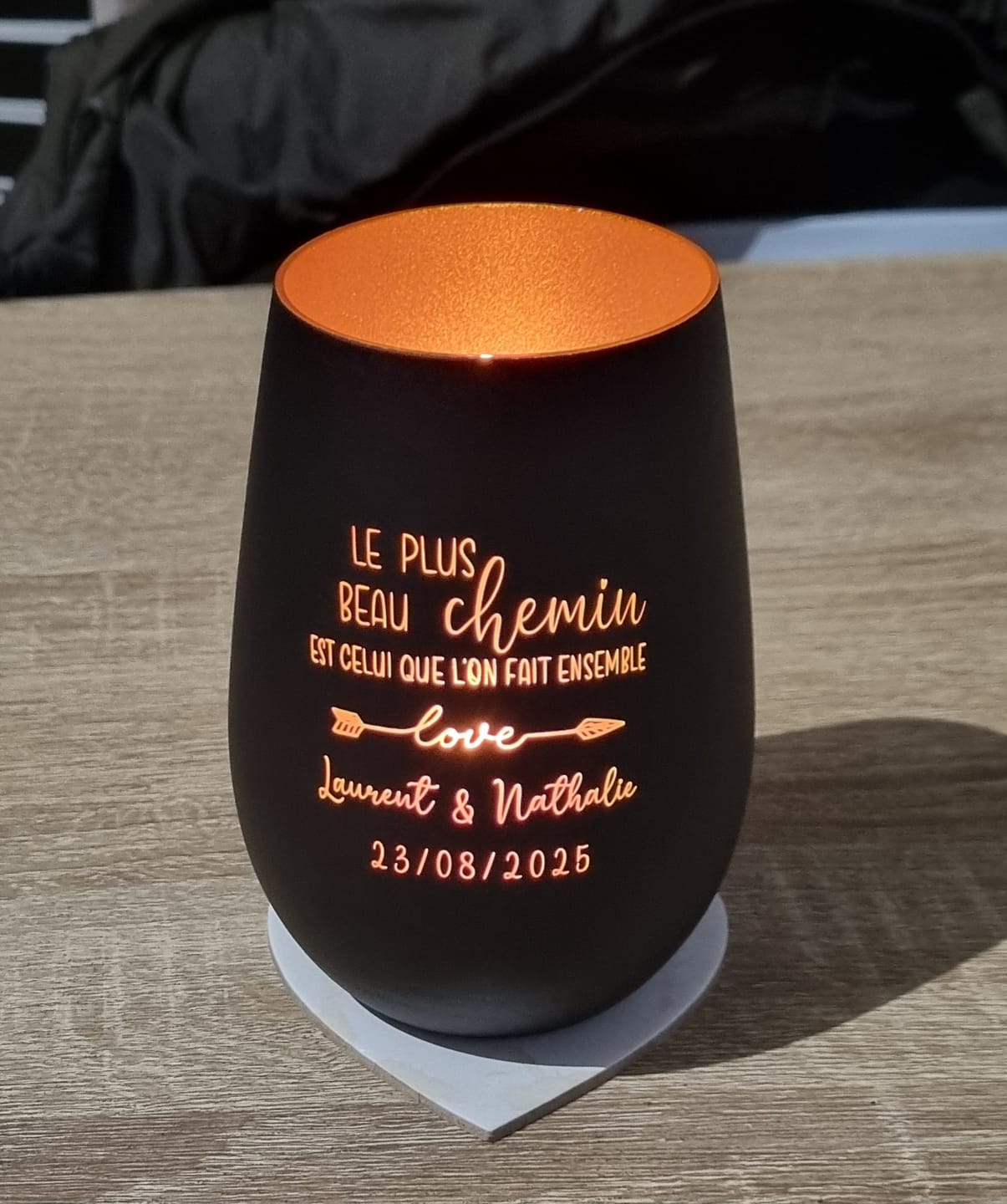 Customer photo review of Chemin commun - Photophore personnalisé pour les couples