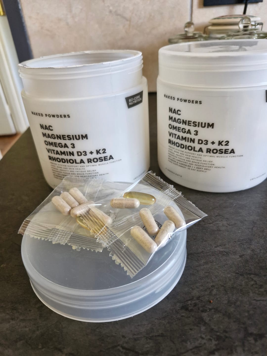 Customer photo review of NAC, Magnesium, Omega 3, Vit D3 + K2, Rhodiola Rosea - 30 daily packs (restock 10 Oct)