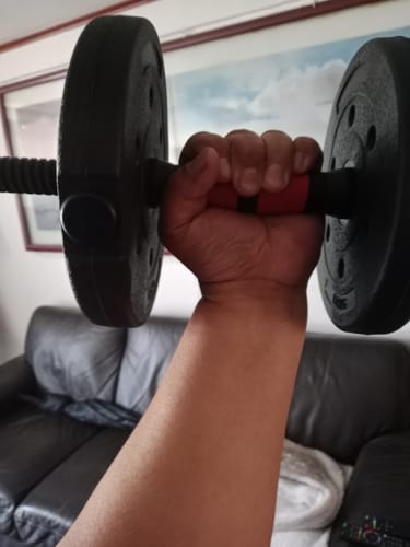 Customer photo review of Mancuernas Ajustables 20kg con Barra Kit Completo 2 en 1