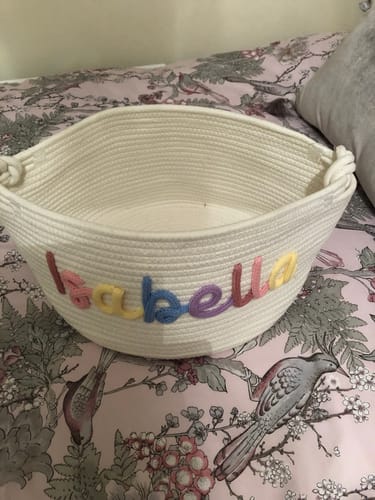 Customer photo review of Baby Knits™  Multicolor Personalized Knitted Basket