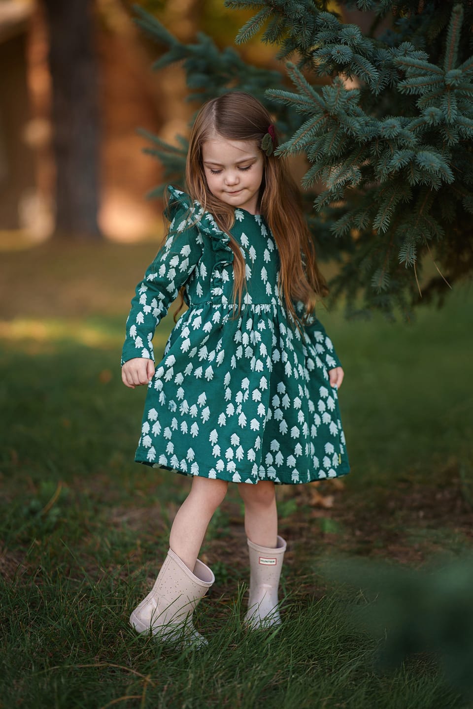 Customer photo review of Recycled Cotton Snowy Pine Ruffle Dress