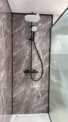 Customer photo review of Premium Pietra Marble Gloss Shower Wall Panel – 1M x 2.4M