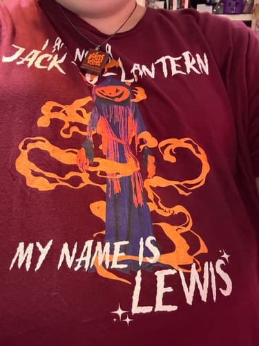 Customer photo review of My Name is Lewis (Jack-O-Lantern) Unisex t-shirt