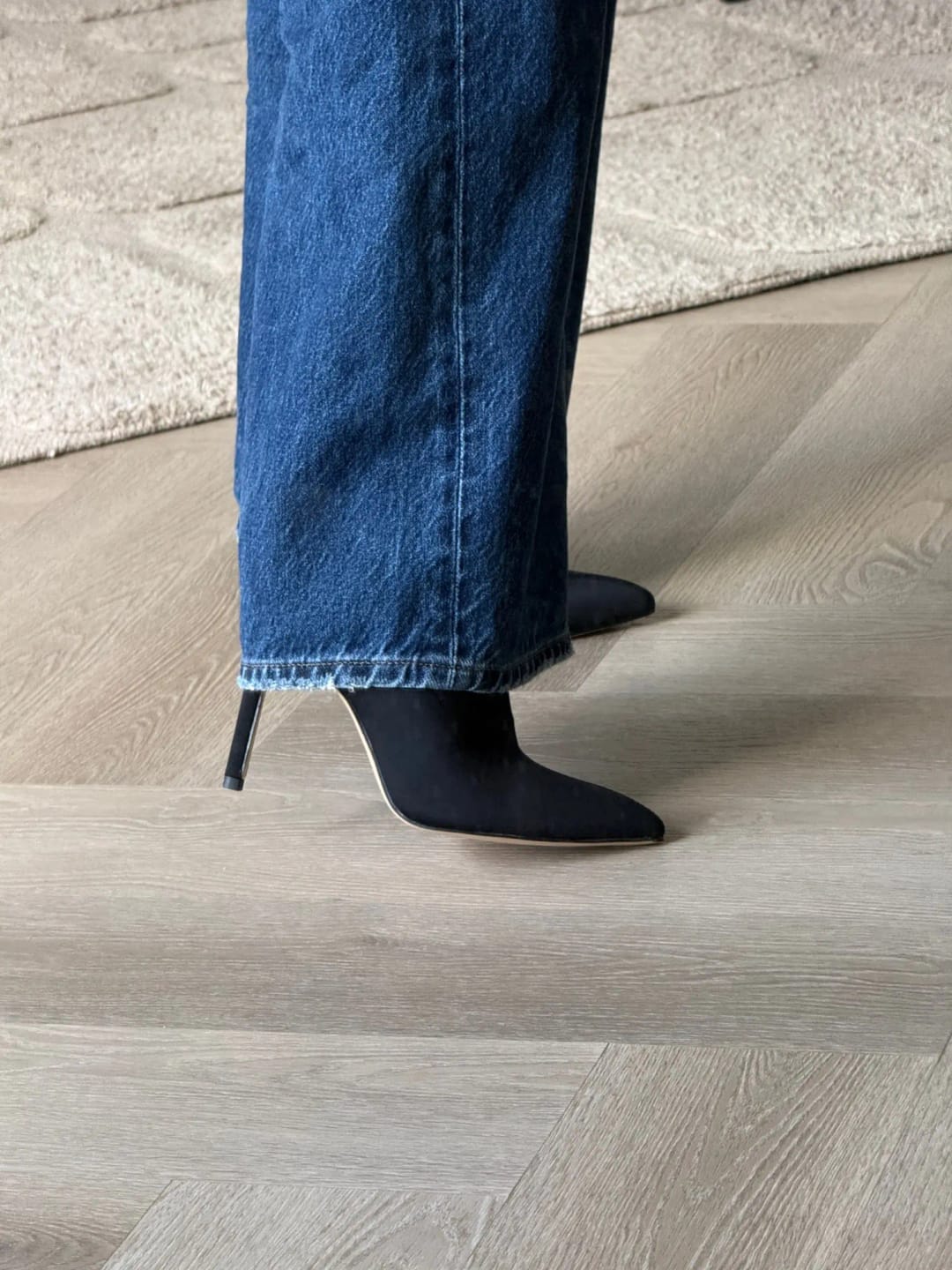 Customer photo review of Stretch Fabric Ankle Boots Pointed Toe — Olive Green | KIMLUD