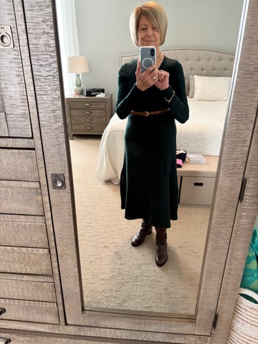 Customer photo review of Caroline Ribbed Twirl Dress - Deep Timber