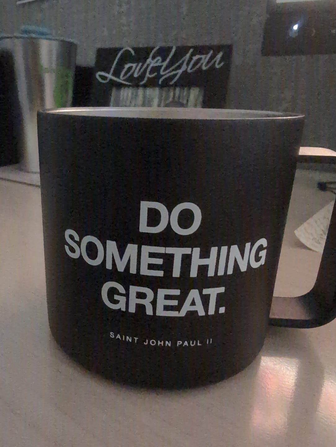 Customer photo review of St. John Paul II stainless steel travel mug