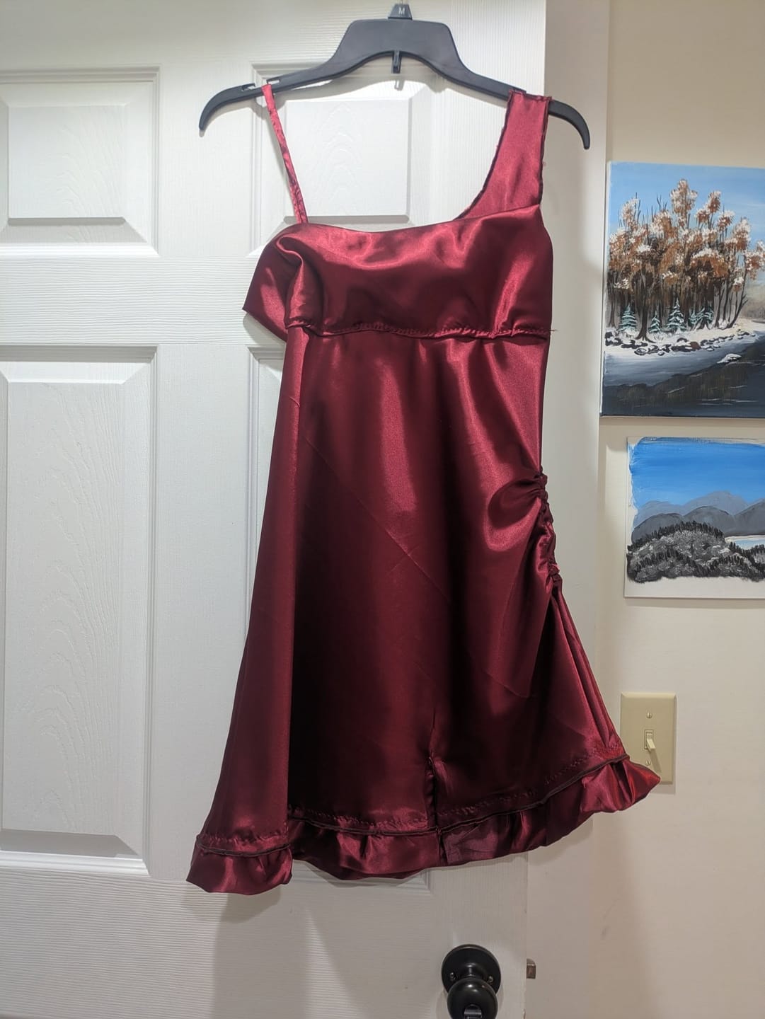 Customer photo review of Burgundy Silky Stretch Satin