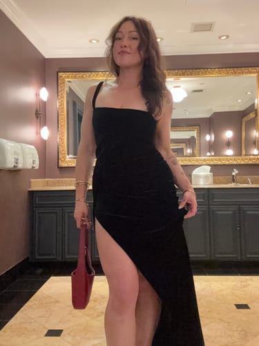Customer photo review of Domino Gown in Black by Black Halo - RENTAL