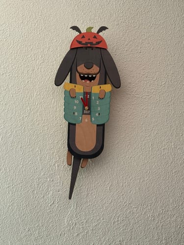 Customer photo review of Gus the Dachshund Pendulum Clock
