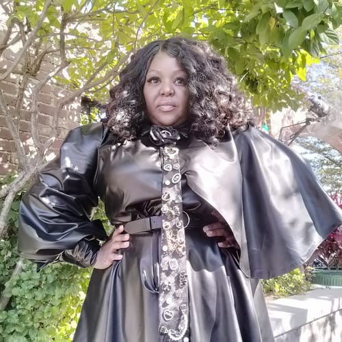 Customer photo review of Black Stretch Faux Leather