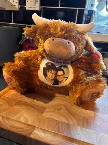 Customer photo review of A Cuddle from Heaven Personalised Photo Teddy Bear