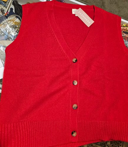 Customer photo review of Brand New Post Box Red Luxury Cashmere V Neck Waistcoat Extra Large UK 20-22