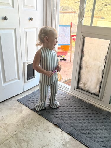 Customer photo review of Hippie Vibes Jumpsuit in Gray Stripes