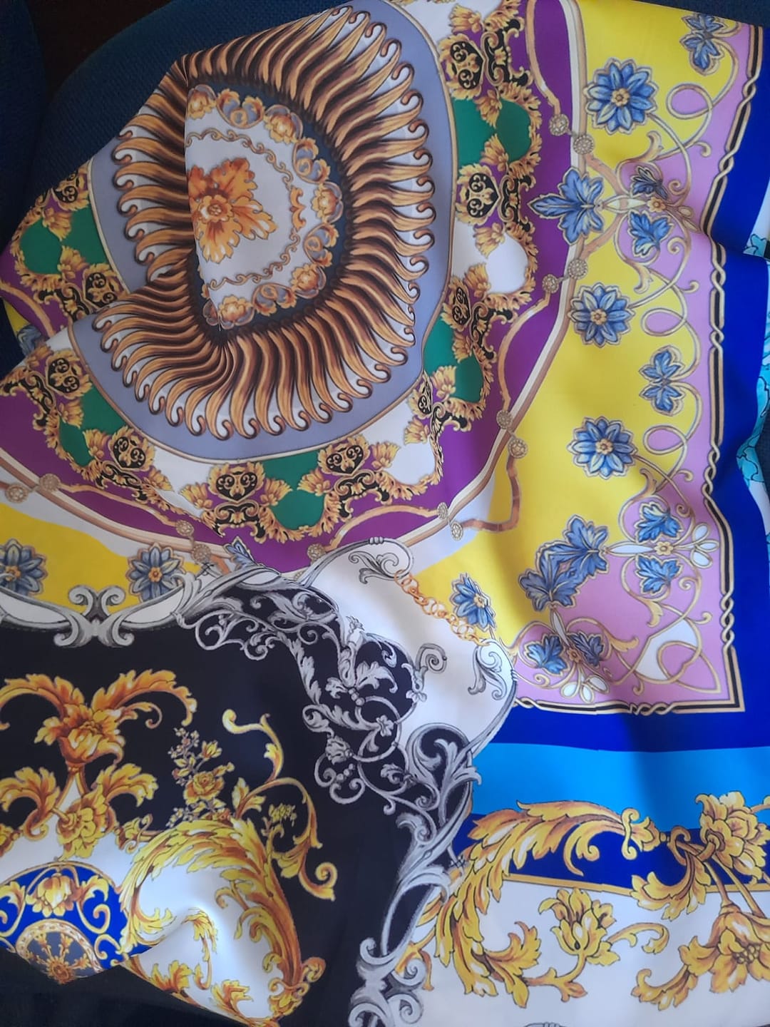Customer photo review of Multicolour Baroque Print Satin Fabric by the Metre