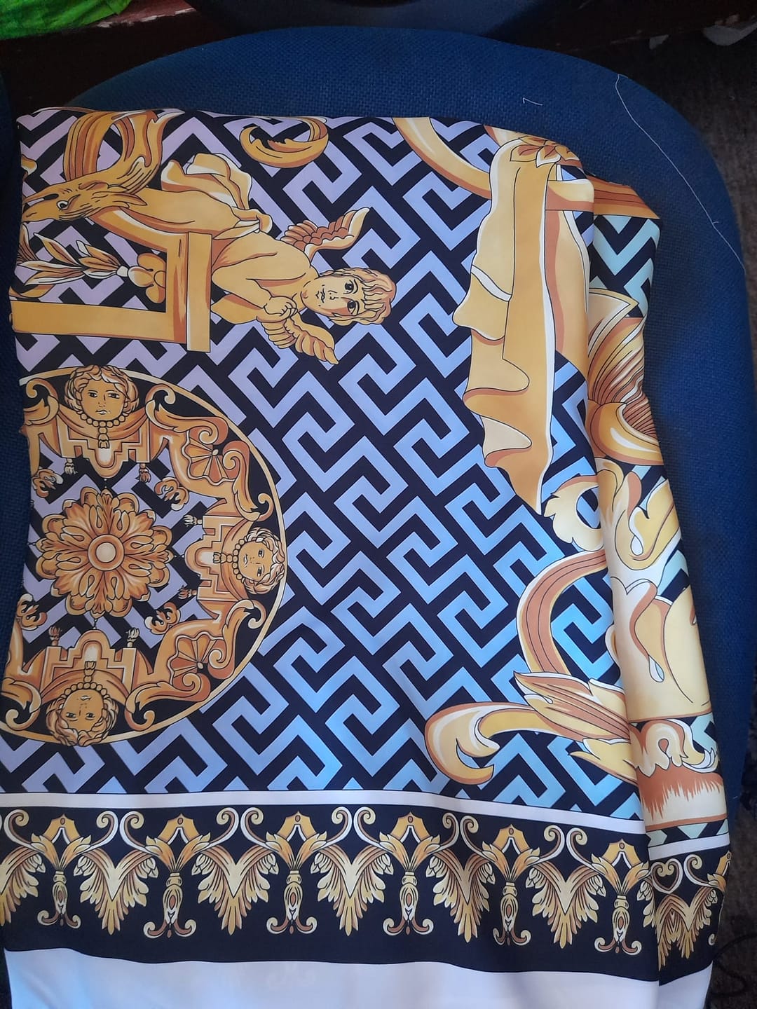 Customer photo review of Gold Baroque Greek Key Pattern Fabric Sold by Metre
