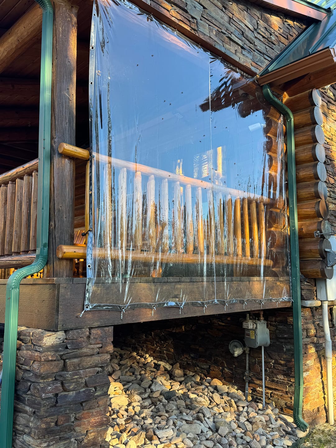 Customer photo review of 12mil Outdoor Clear Tarps with Grommets PVC Insulation Shed Cloth for Patios, Porch, Screen Rooms, Gazebos