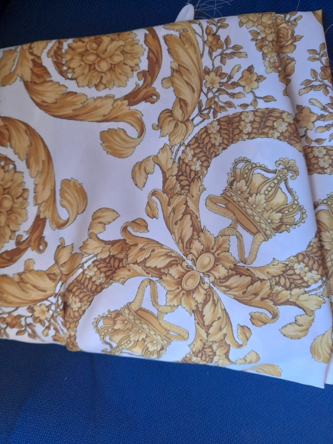 Customer photo review of Gold Baroque Medallion Scroll White Fabric by the Metre