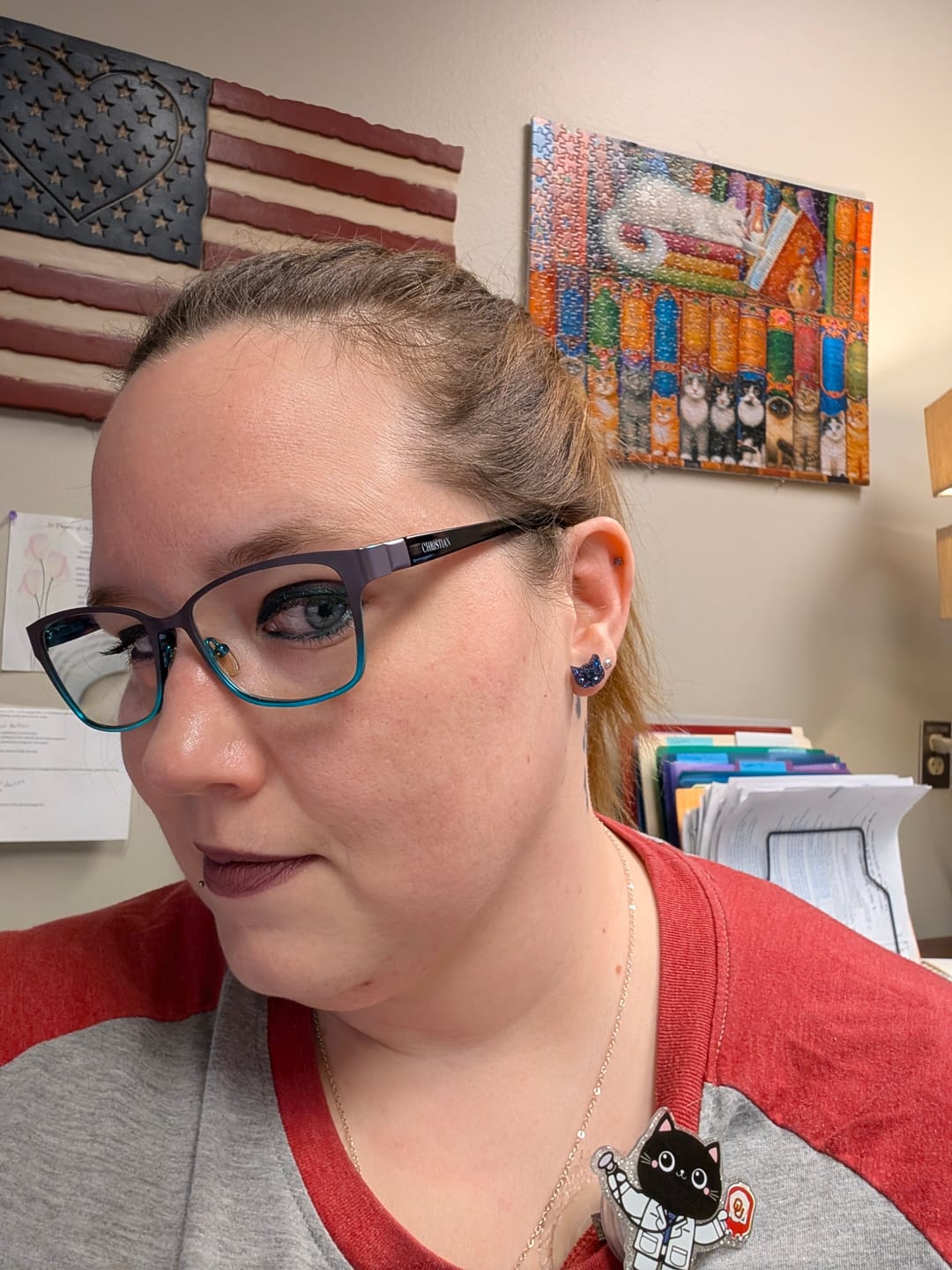 Customer photo review of Glitter Cat Head Studs Hypoallergenic Earrings for Sensitive Ears Made with Plastic Posts
