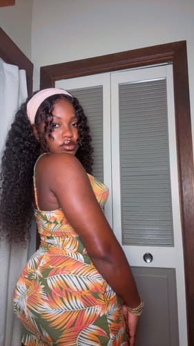 Customer photo review of CurlyMe Pre-bleached Wear Go Glueless Wig 7x5 Pre-cut HD Lace Burmese Curly Human Hair