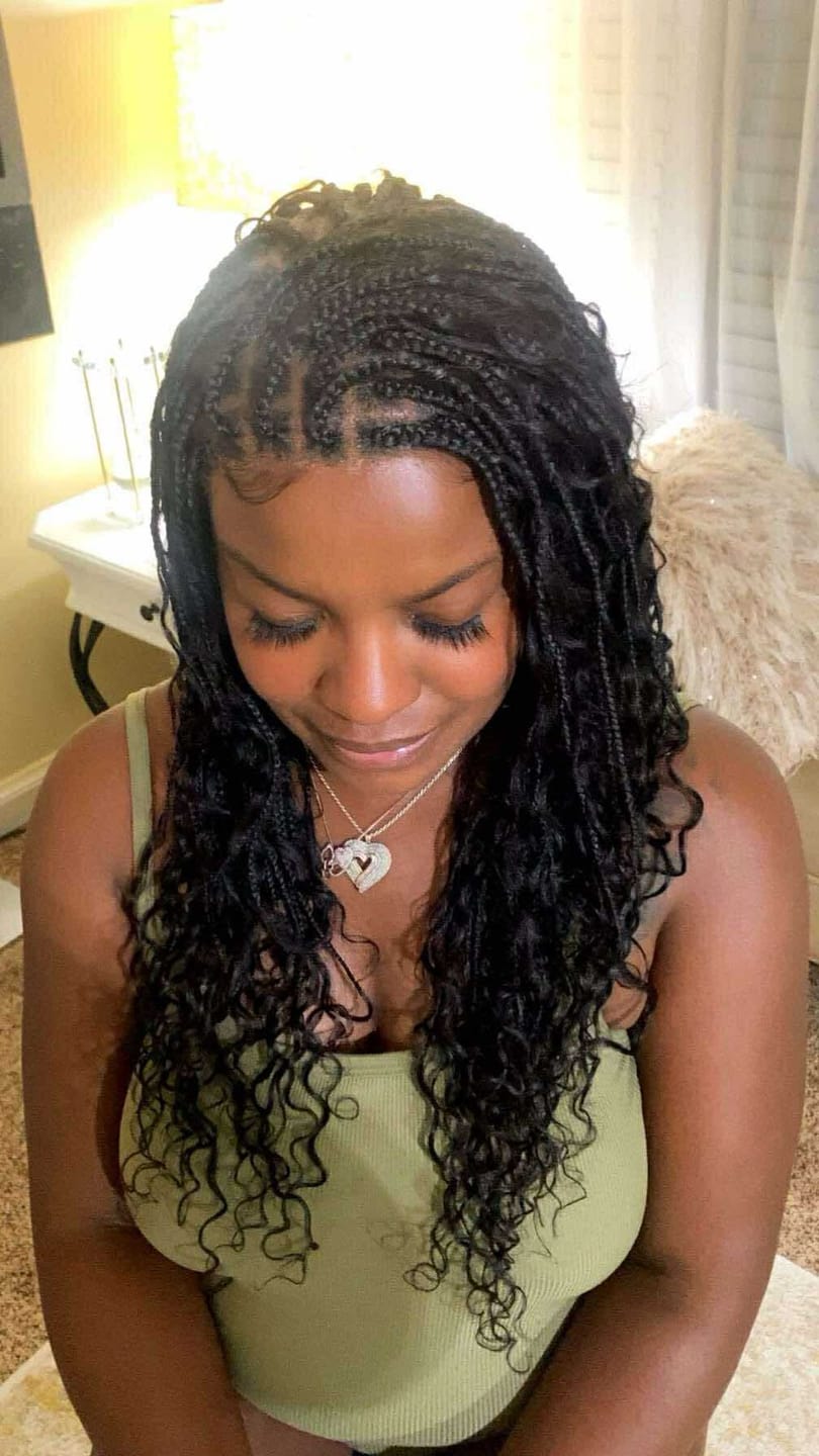 Customer photo review of Coco - Glueless Human Hair Braided Wig Pre Cut HD Full Elastic Lace Free Part Ready-To-Go (Lace Not Hand Tied)