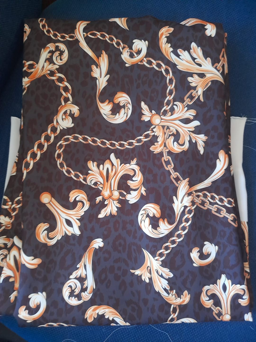 Customer photo review of Brown Leopard Print Fabric with Gold Baroque Chains Fabric by Metre