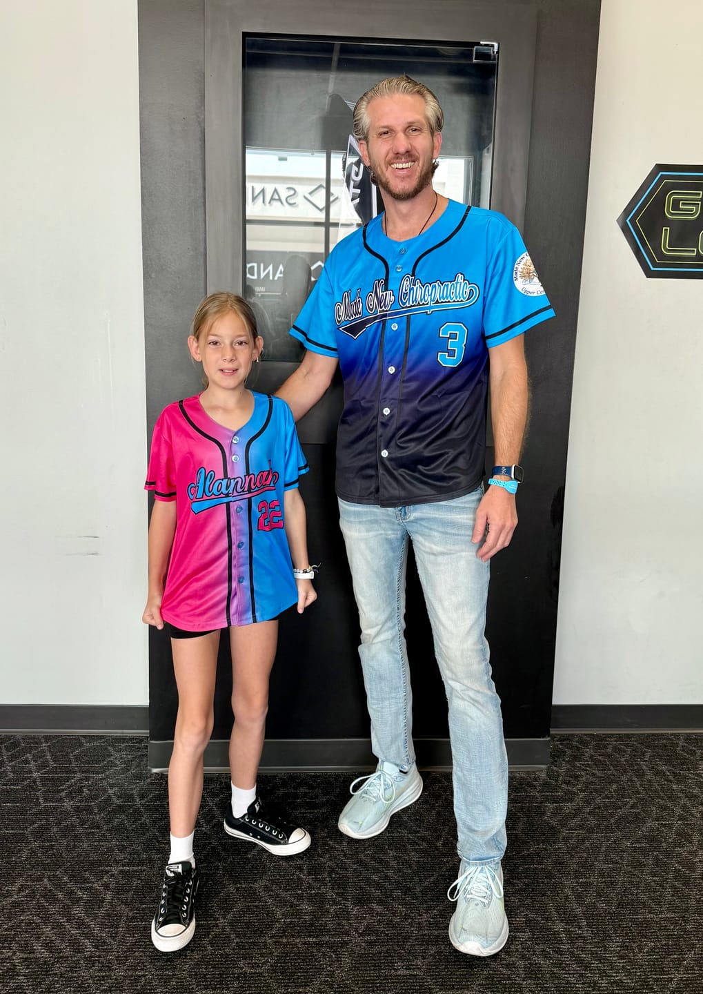 Customer photo review of Custom Pink Blue-Black Gradient Fashion Authentic Baseball Jersey