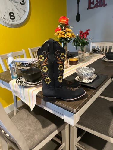 Customer photo review of Women’s Black Sunflower Leather Boots - Square Toe