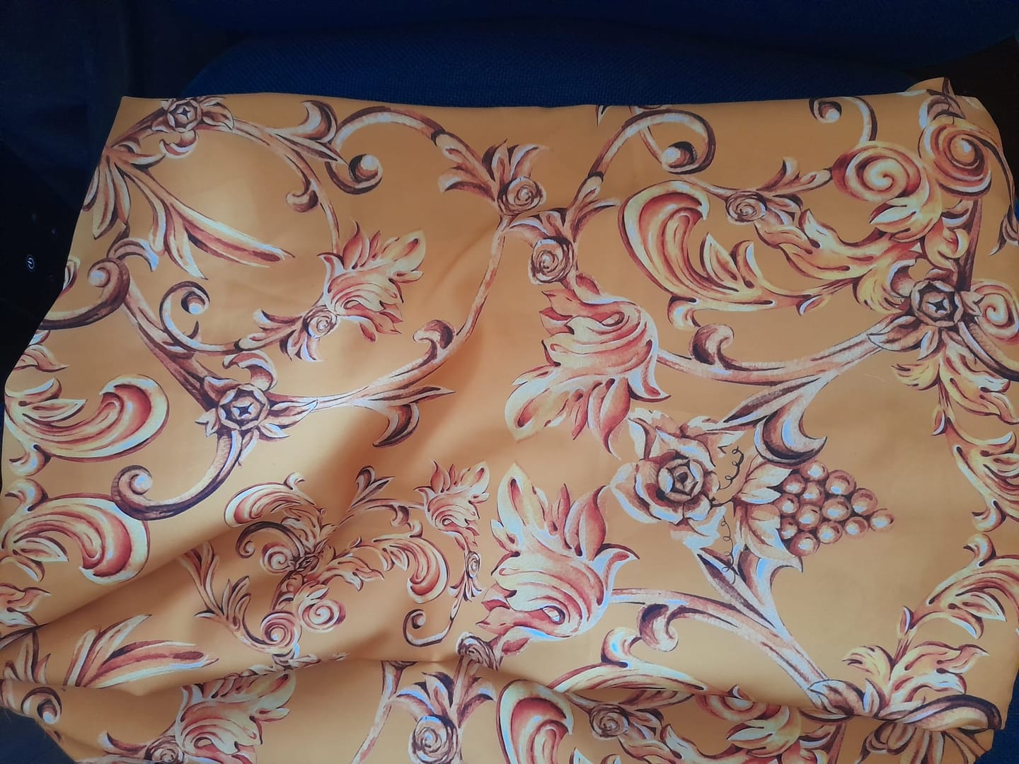 Customer photo review of Luxury Baroque Floral Crepe Fabric by the Metre – Golden Yellow