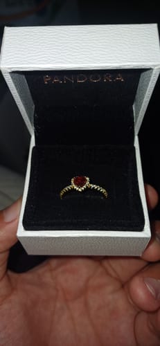 Customer photo review of ANILLO PANDORA PROMESA CORAZON ELEVADO ROJO DORADO ORO + KIT DE REGALO