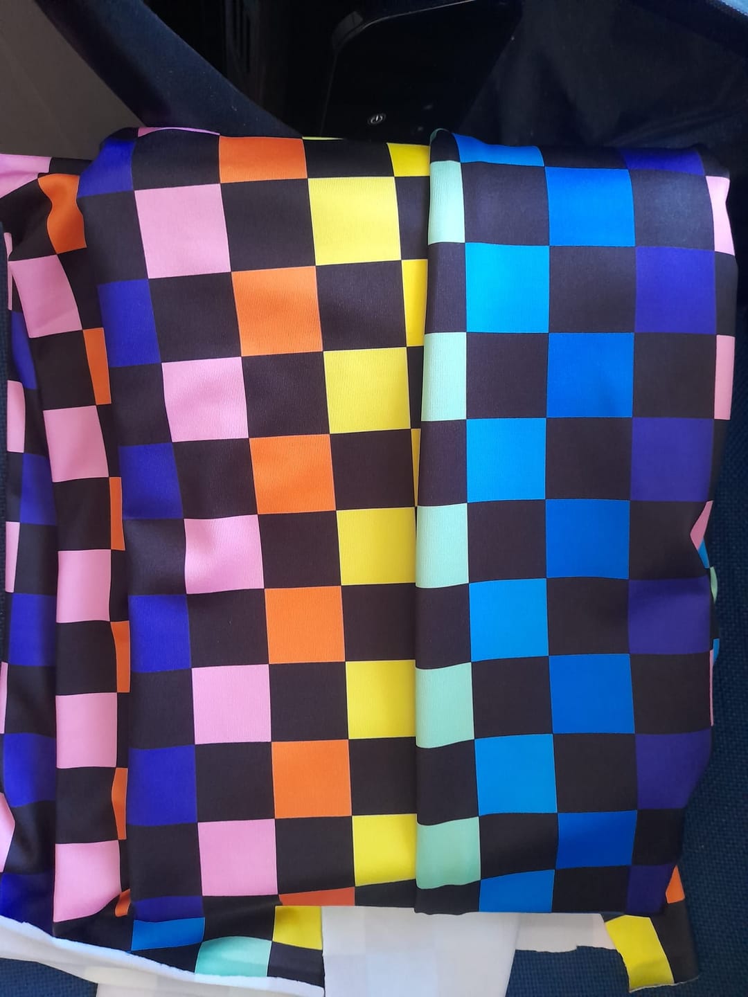 Customer photo review of Multicolour Checkered Lycra Stretch Fabric by the Metre