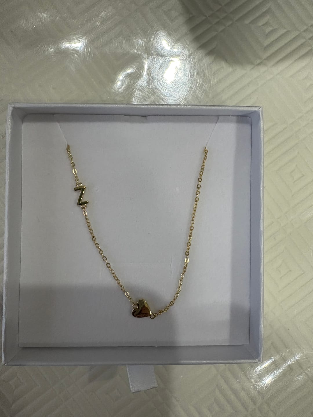 Customer photo review of Sideways Single Initial Letter Solid Heart Necklace