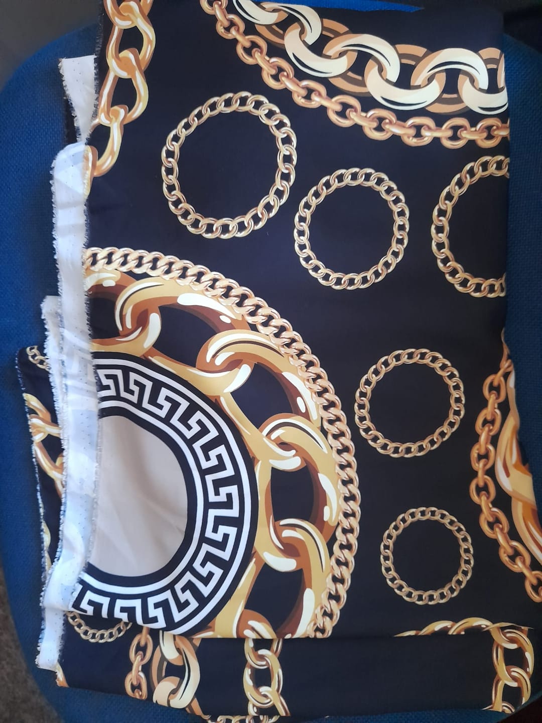 Customer photo review of Black and Gold Baroque Pattern Luxury Chain Print Fabric by Metre