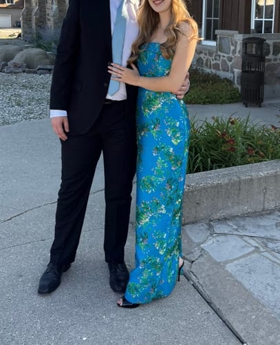 Customer photo review of Cleo Strapless Column Gown by Theia Couture - RENTAL