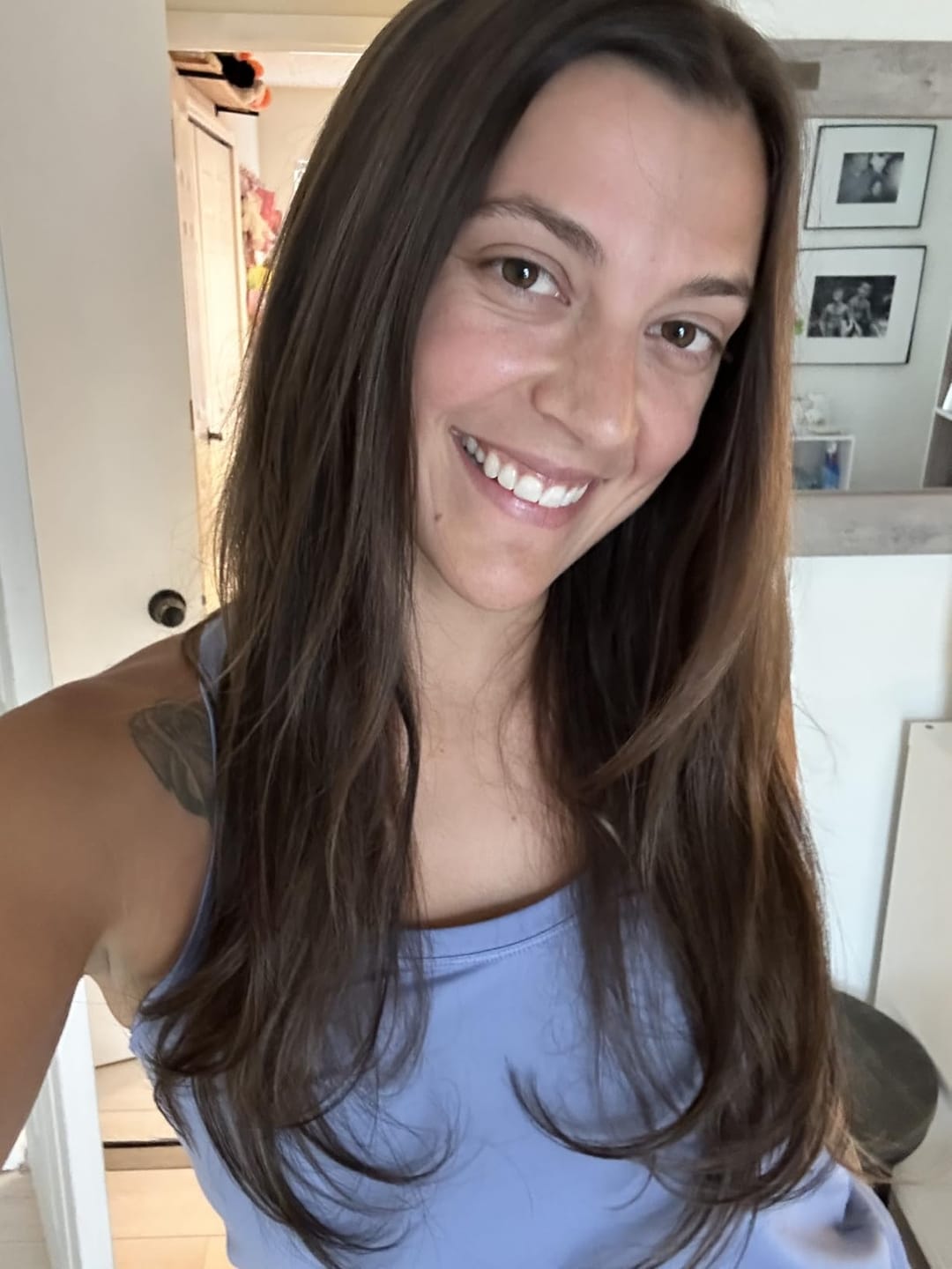 Customer photo review of Full Shine Virgin Genius Weft Hair Extensions Darkest Brown #2