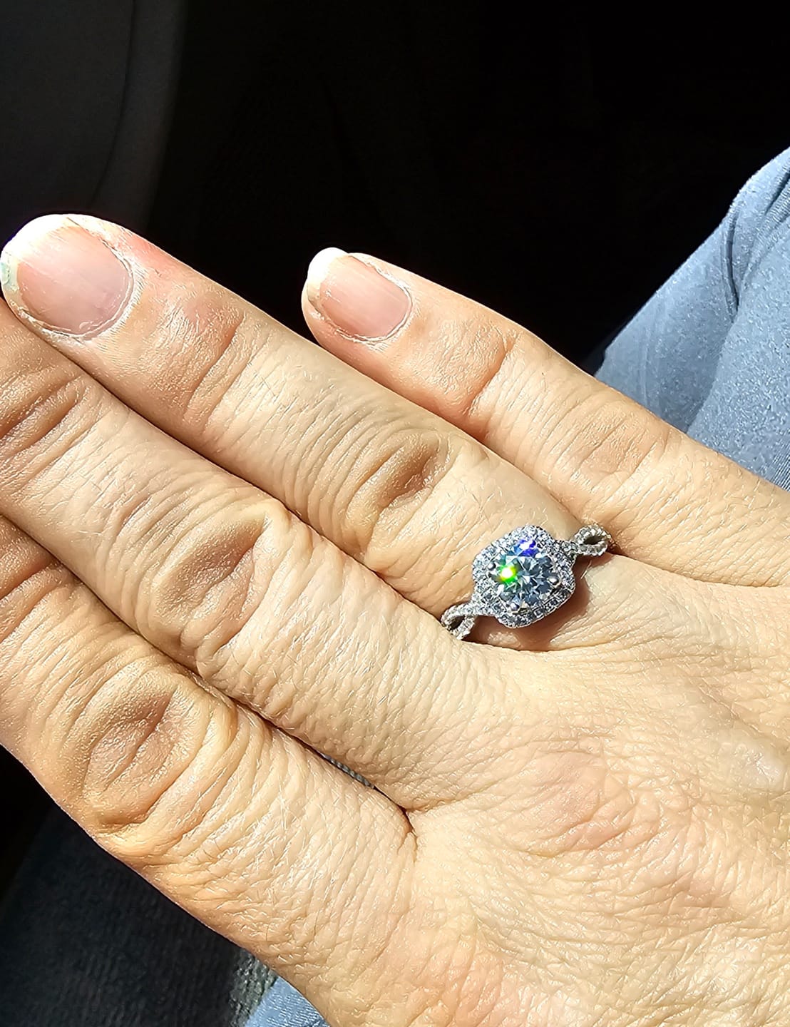Customer photo review of Moissanite by Cate & Chloe Octavia 1.15ctw Round Cut 925 Sterling Silver 18k White Gold Plated Forever Engagement Ring