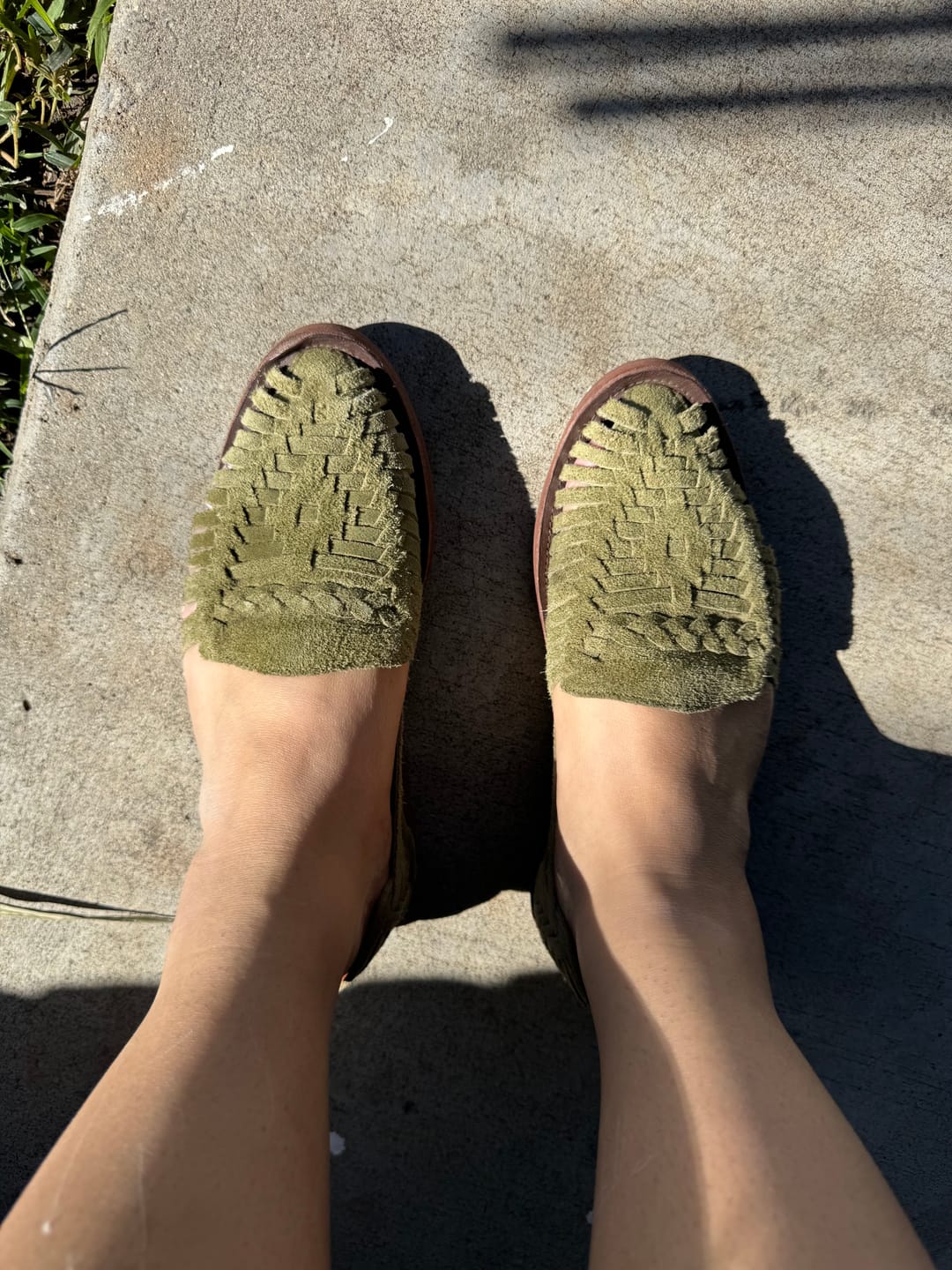 Customer photo review of Andy Suede Huaraches - Olive